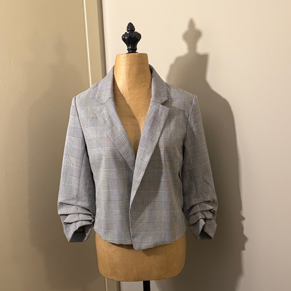 NWT Rachel Zoe Classic Gray gingham plaid jacket quarter sleeve